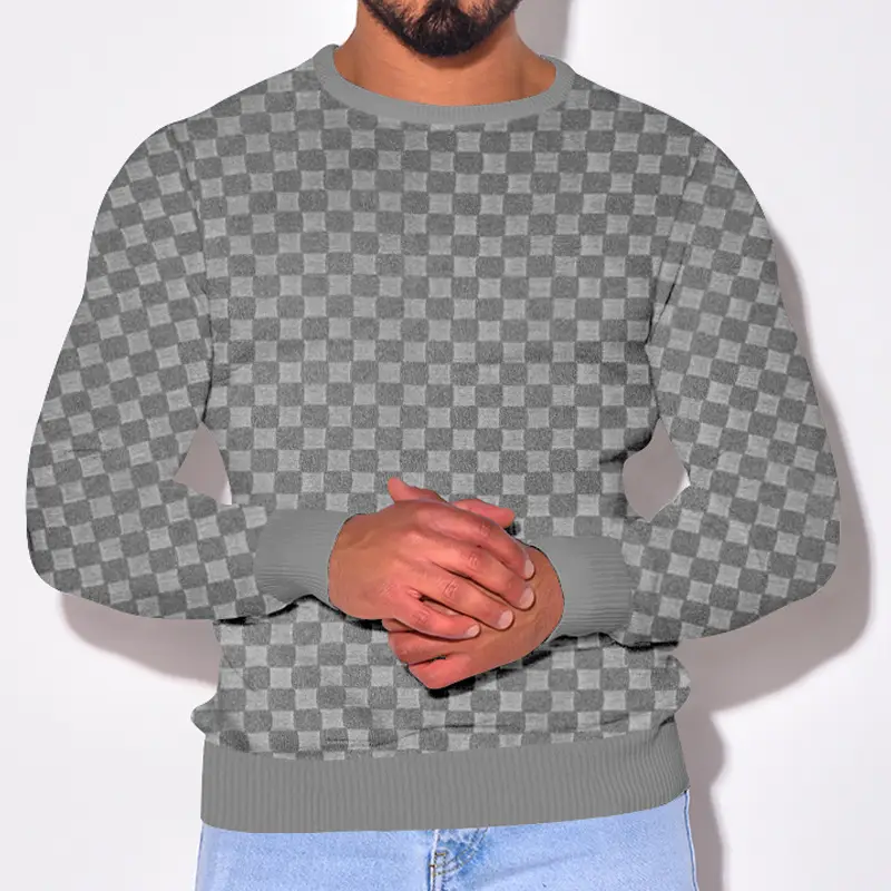 Men's Heavy Jacquard Sweatshirt White Black Gray Brown — feature 11