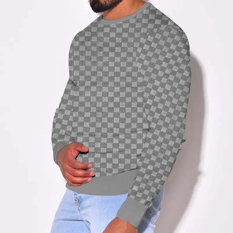 Men's Heavy Jacquard Sweatshirt White Black Gray Brown — feature 12