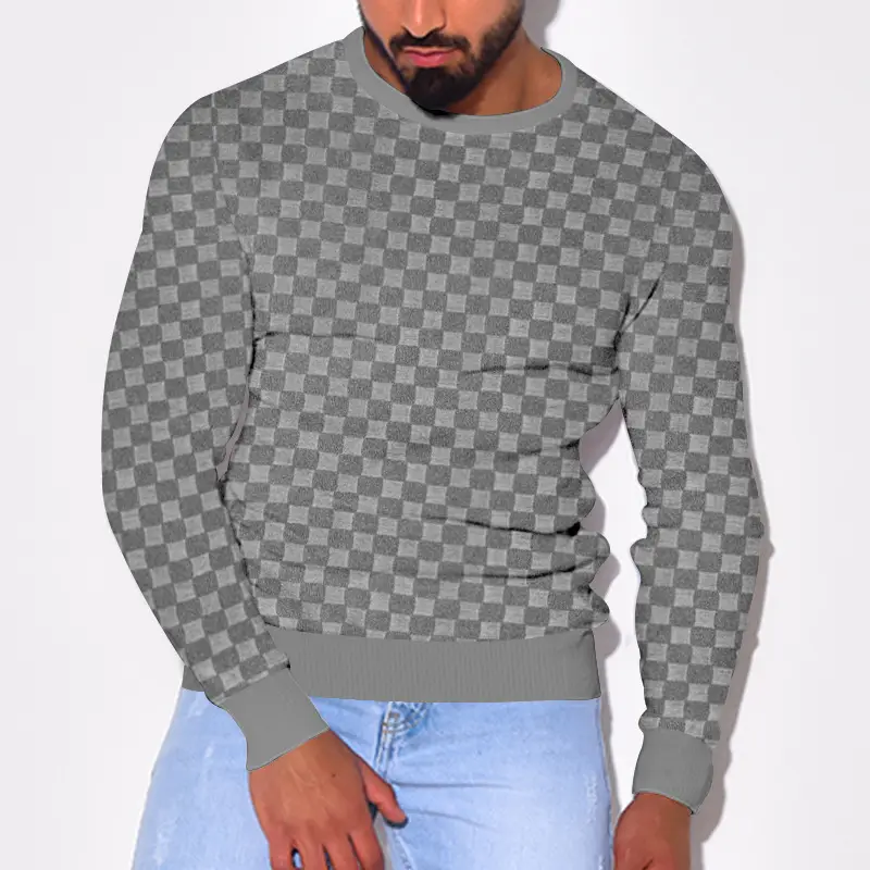 Men's Heavy Jacquard Sweatshirt White Black Gray Brown — feature 14