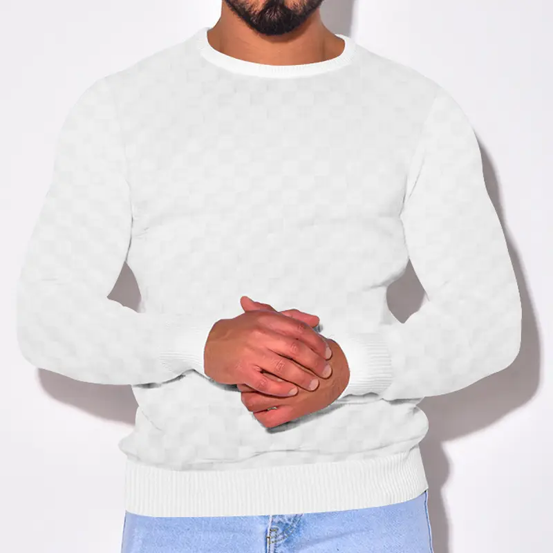 Men's Heavy Jacquard Sweatshirt White Black Gray Brown — feature 3