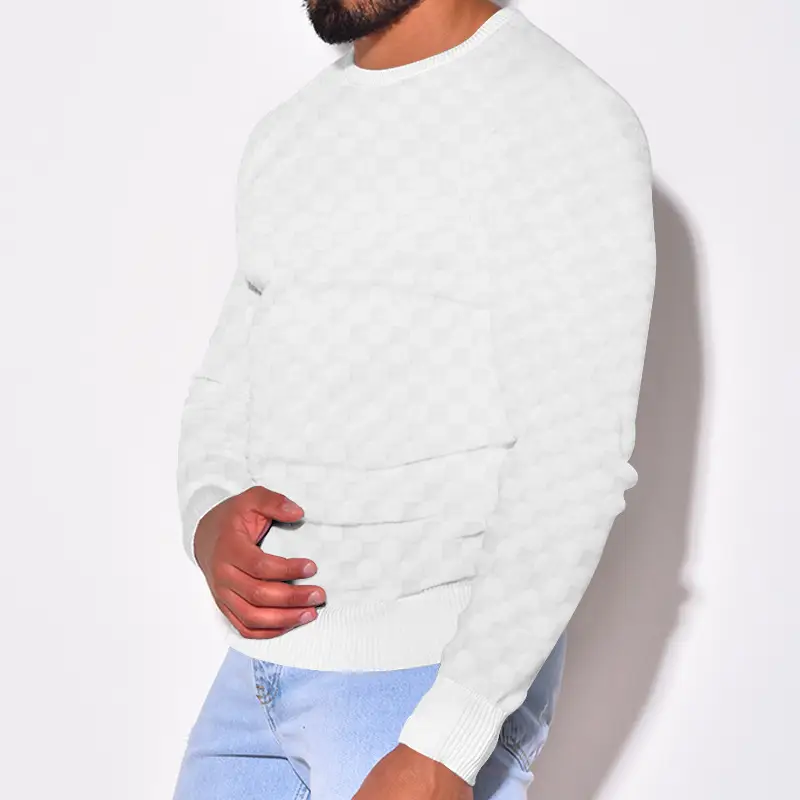 Men's Heavy Jacquard Sweatshirt White Black Gray Brown — feature 4