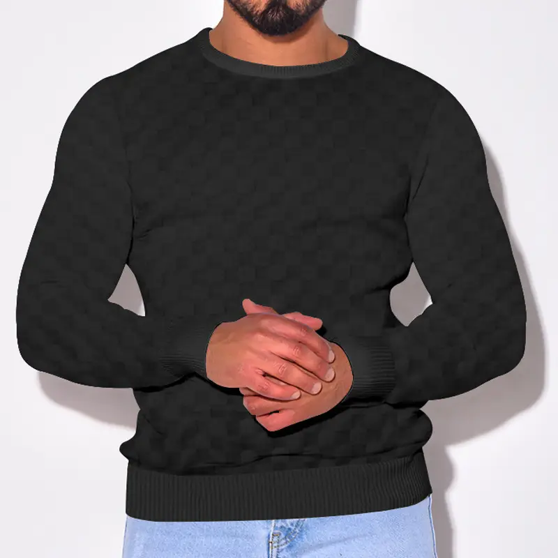 Men's Heavy Jacquard Sweatshirt White Black Gray Brown — feature 7