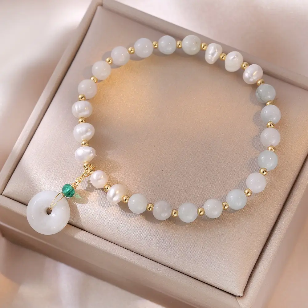 Pearl Bracelet with Jade Peace Buckle