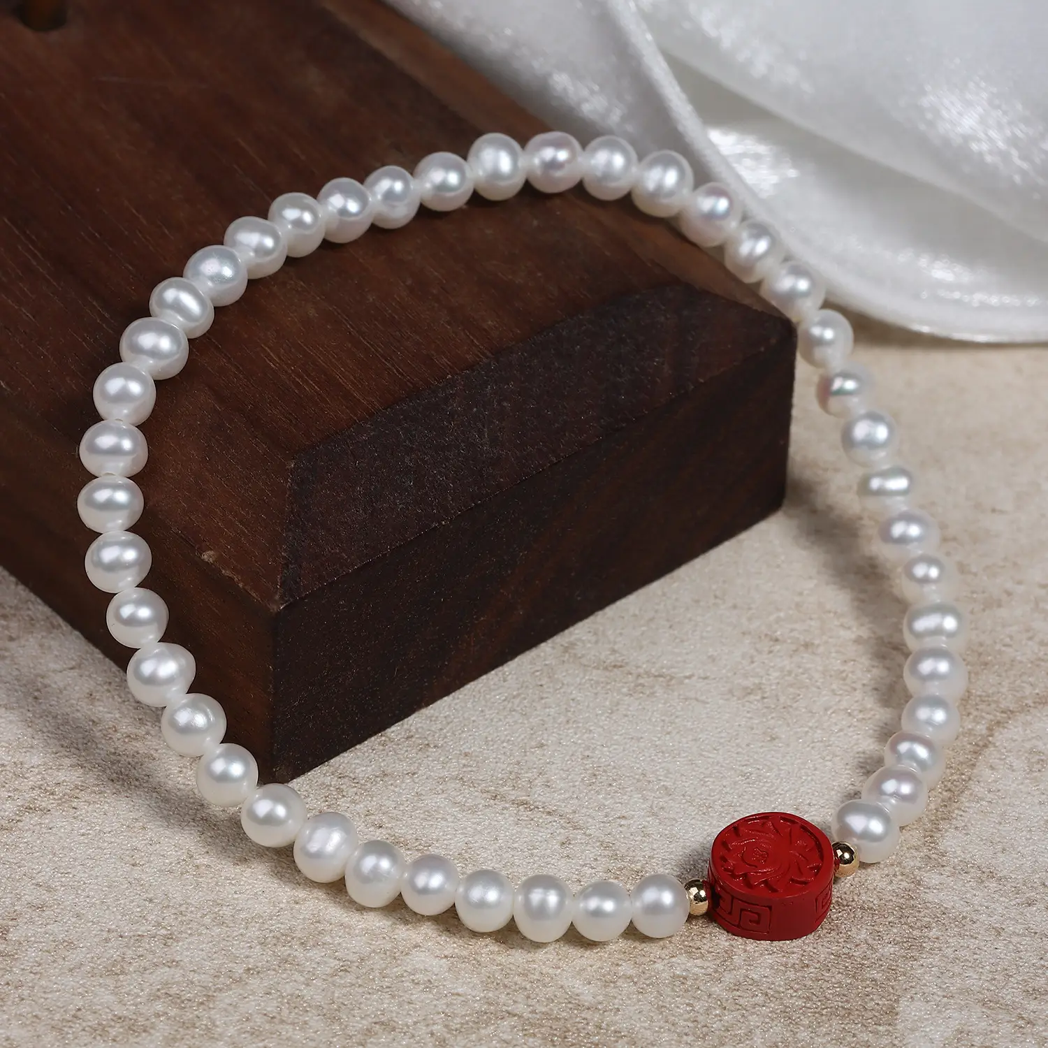 Fu Small Lotus Cinnabar Pearl Bracelet Red Redress - Image 5