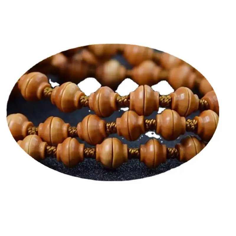 Handcrafted Olive Wooden Necklace with Golden Spacers - Image 7