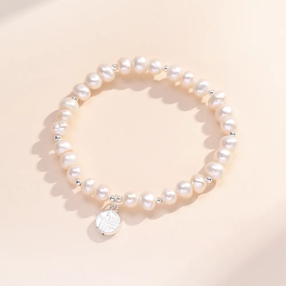 S925 Pearl Bracelet with Fortune Charm - Image 3