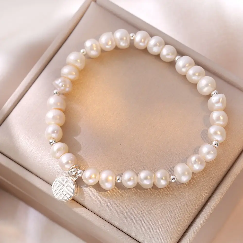 S925 Pearl Bracelet with Fortune Charm - Image 5