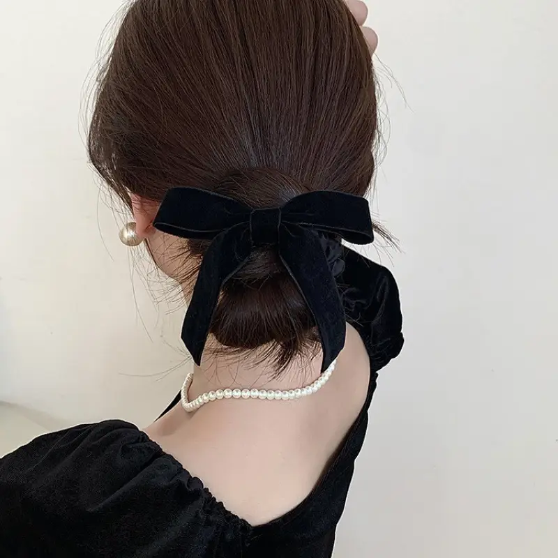 Black Velvet Hair Tie for Women 2023 New Autumn Winter - Image 5