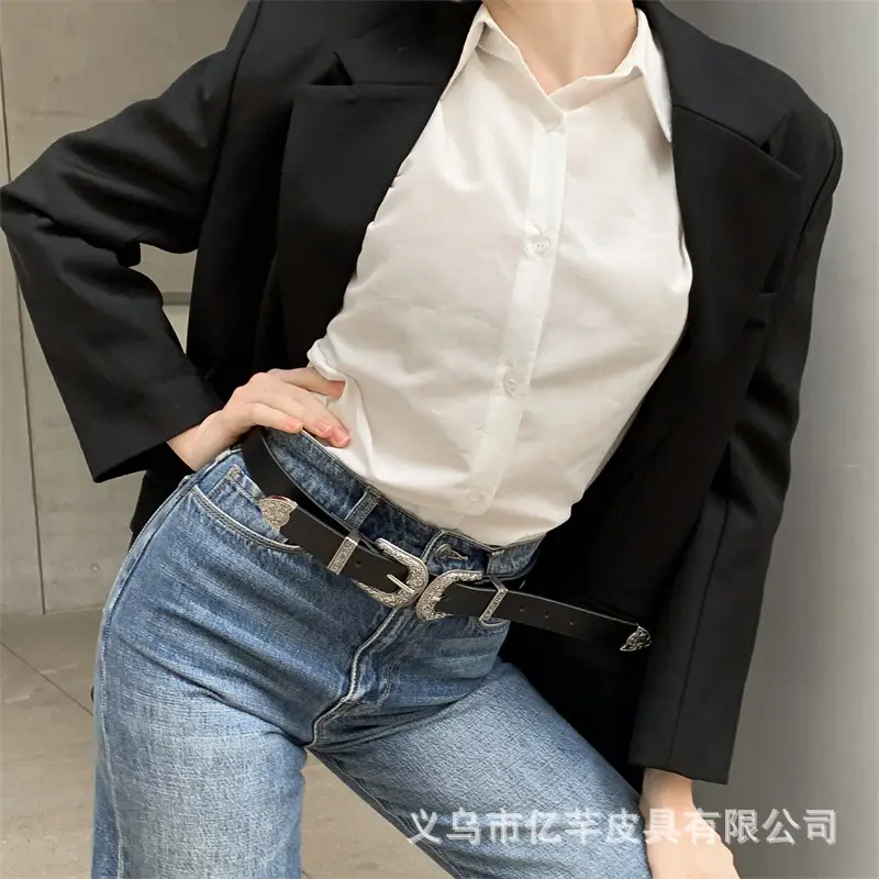 Women's Black Cross-Border Belt with Crystal Buckle — feature 8