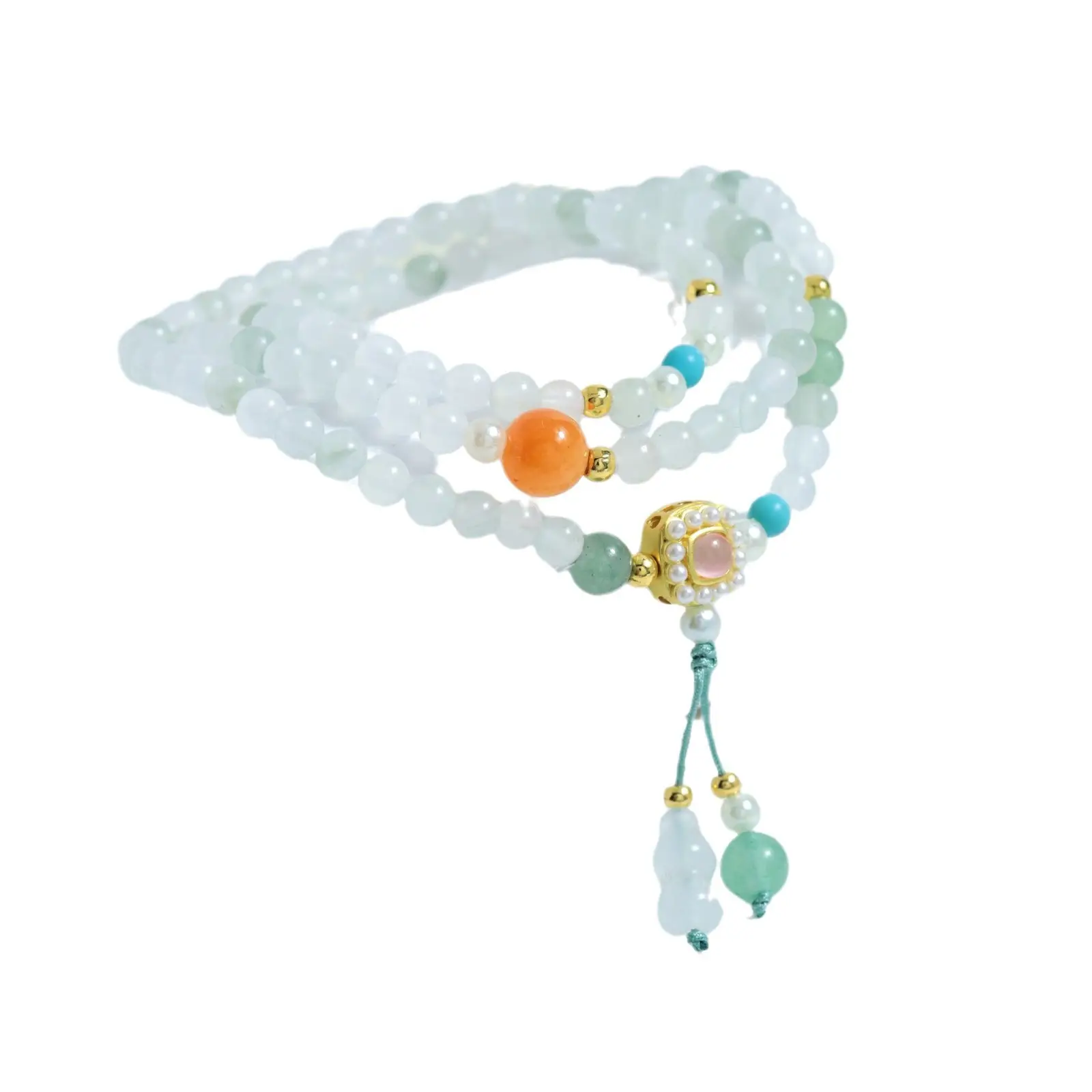 Tianshan Cui Three Ring Bracelet 4mm Green Orange Blue