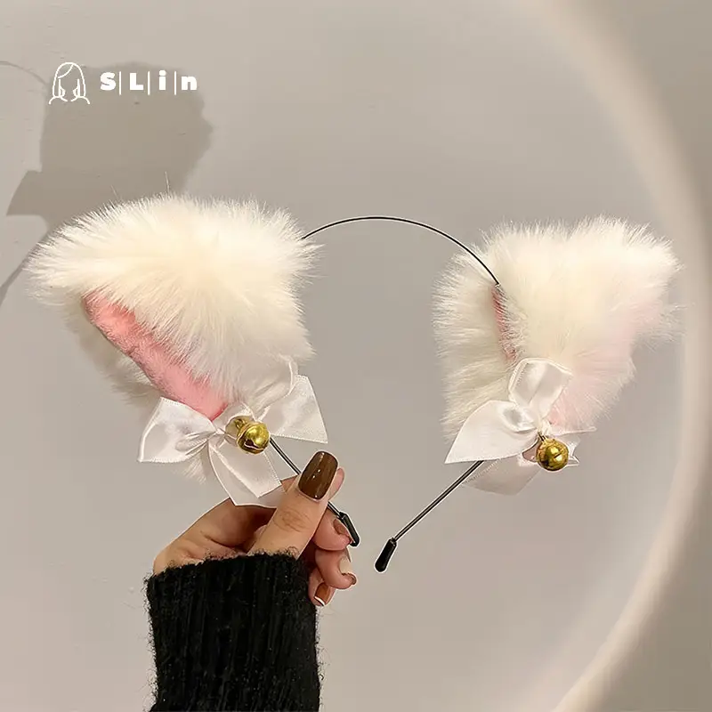 Black Faux Fur Cat Headband with Bell and Bow — feature 14