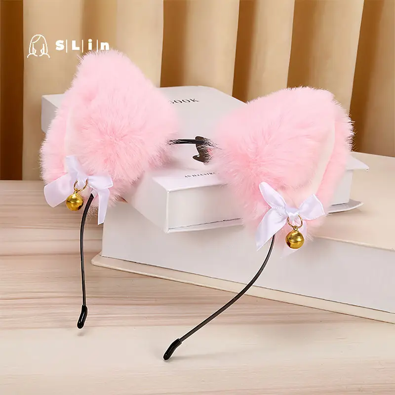 Black Faux Fur Cat Headband with Bell and Bow — feature 17