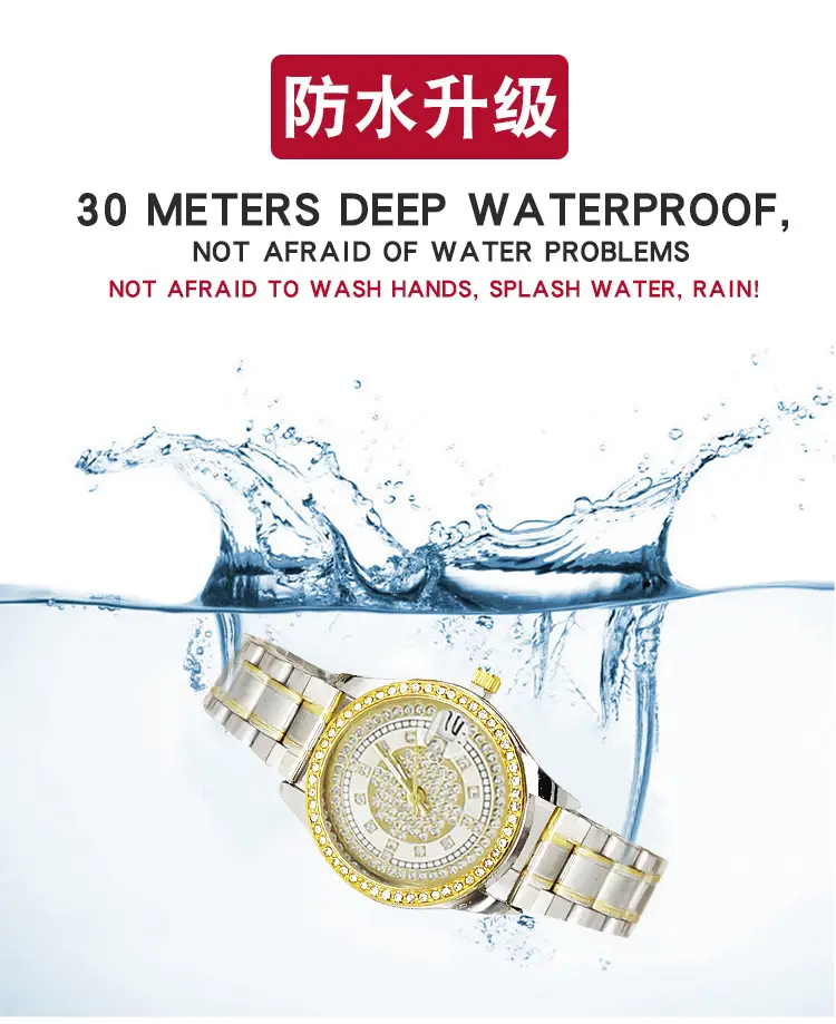Diamond-Embedded Women's Bracelet Watch Set Gold Plated — feature 7