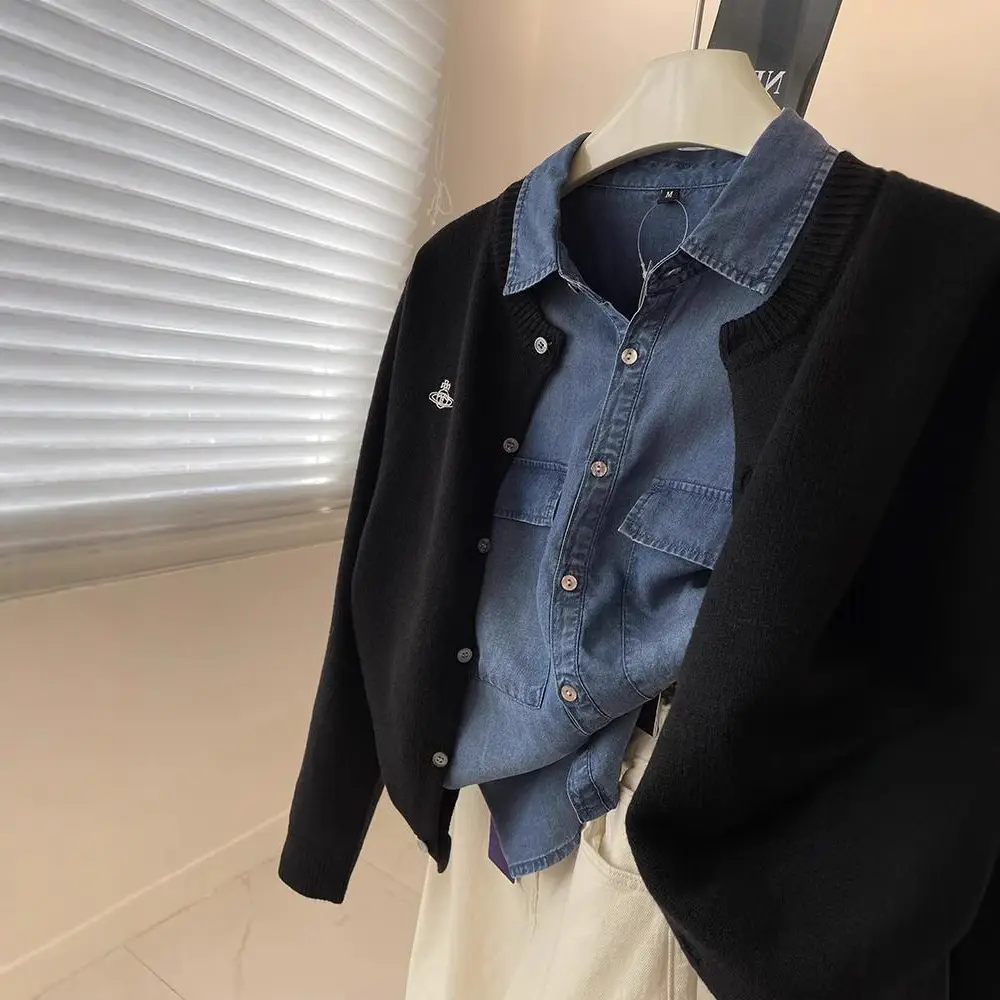 Vintage Denim Shirt Women Slim Fit Spring Autumn