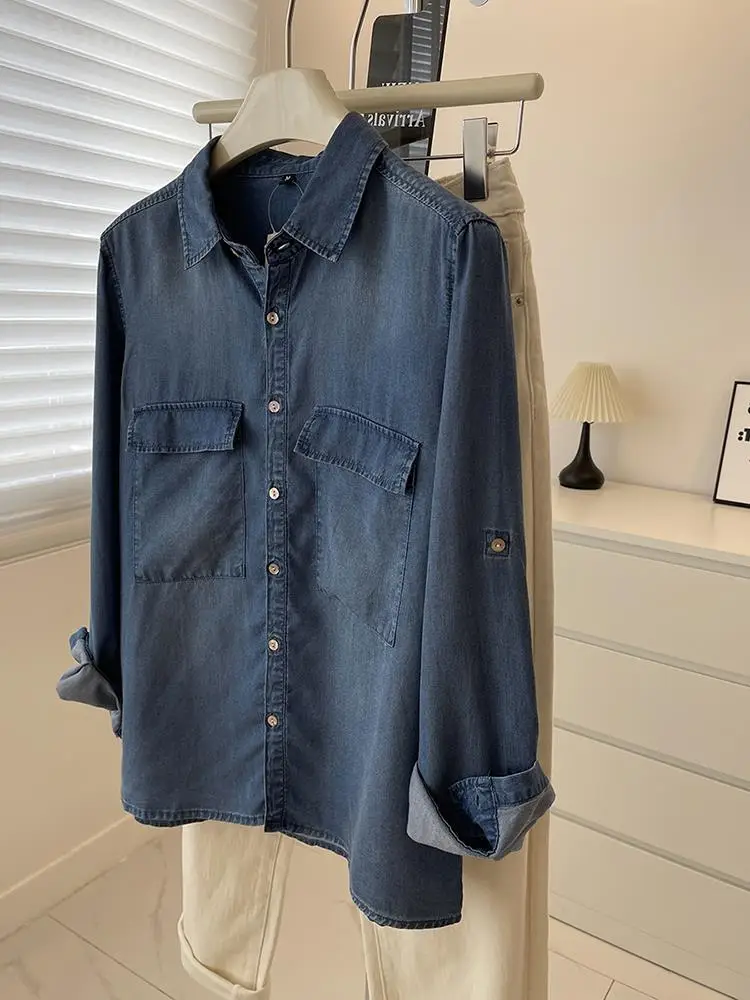 Vintage Denim Shirt Women Slim Fit Spring Autumn — feature 1