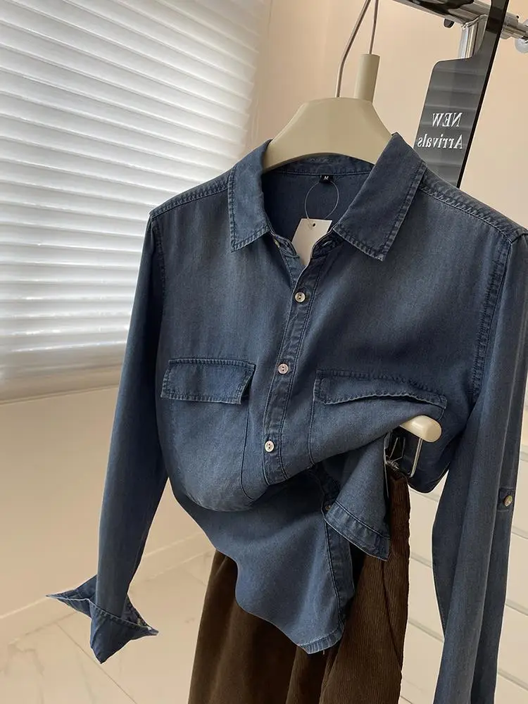 Vintage Denim Shirt Women Slim Fit Spring Autumn — feature 2