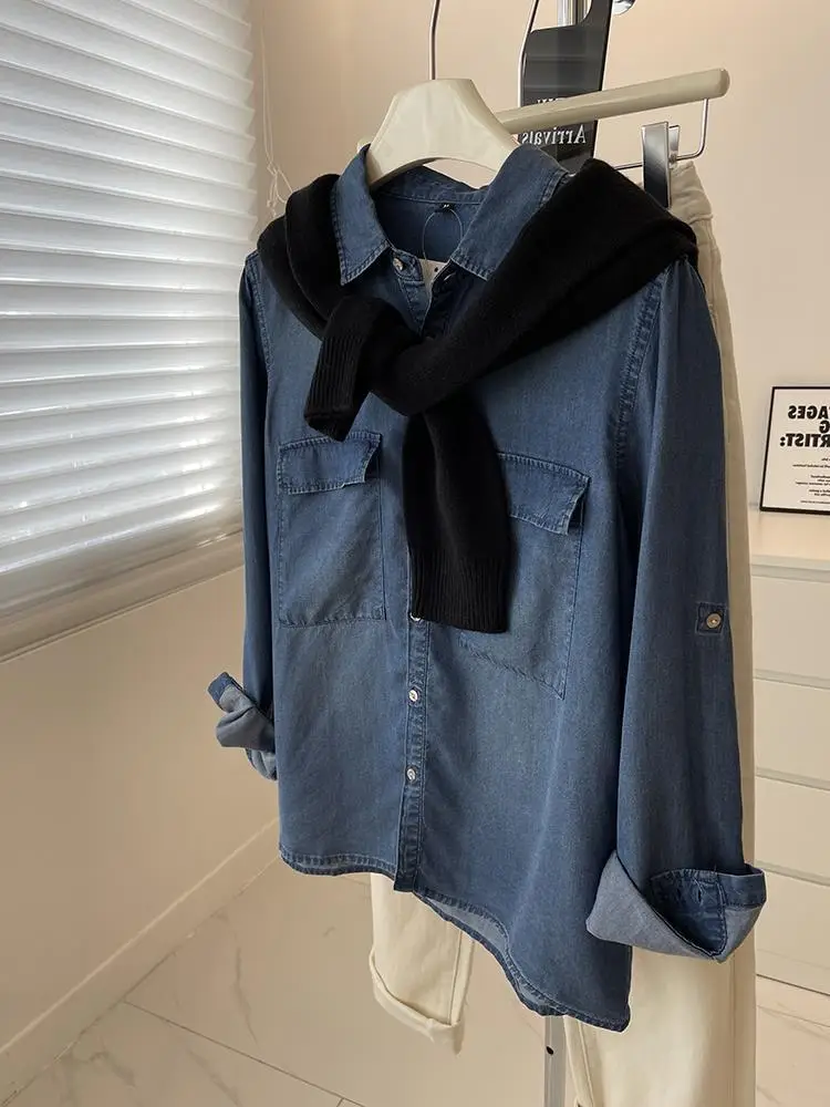 Vintage Denim Shirt Women Slim Fit Spring Autumn — feature 3