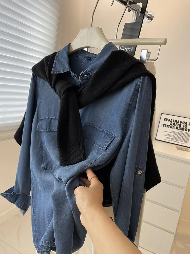 Vintage Denim Shirt Women Slim Fit Spring Autumn — feature 4