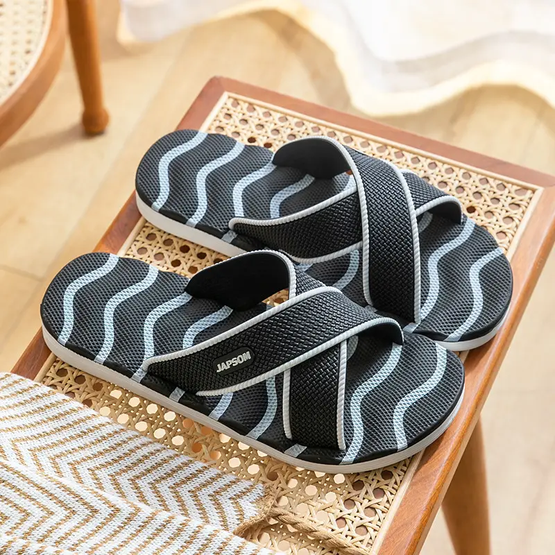 Household slippers women's plus size non-slip massage one-word slippers men's thick bottom wear-resistant bath sandals summer factory direct sales - Image 3