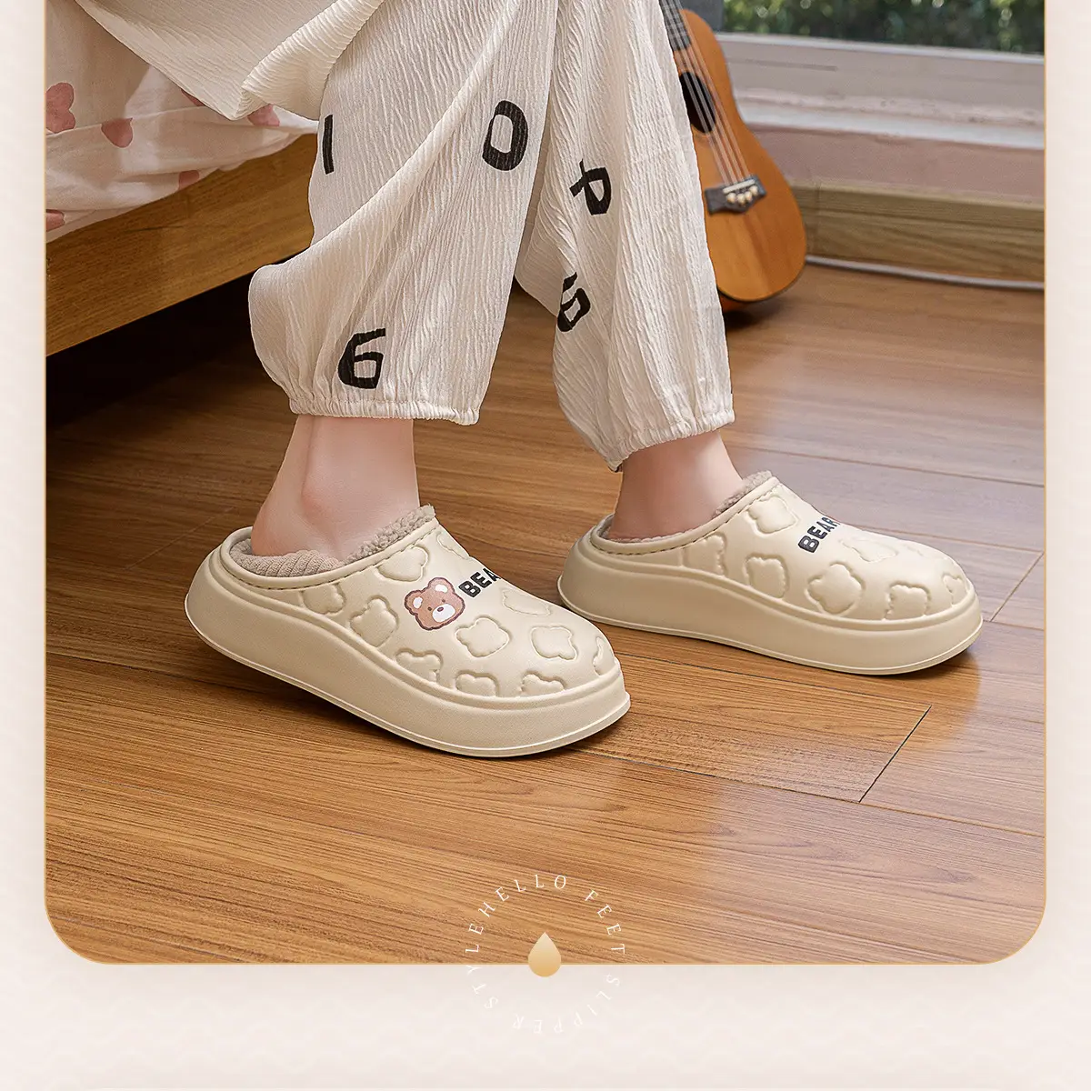 Cute Japanese Waterproof Cotton Slippers Women Winter Indoor Non-Slip Fleece — feature 15