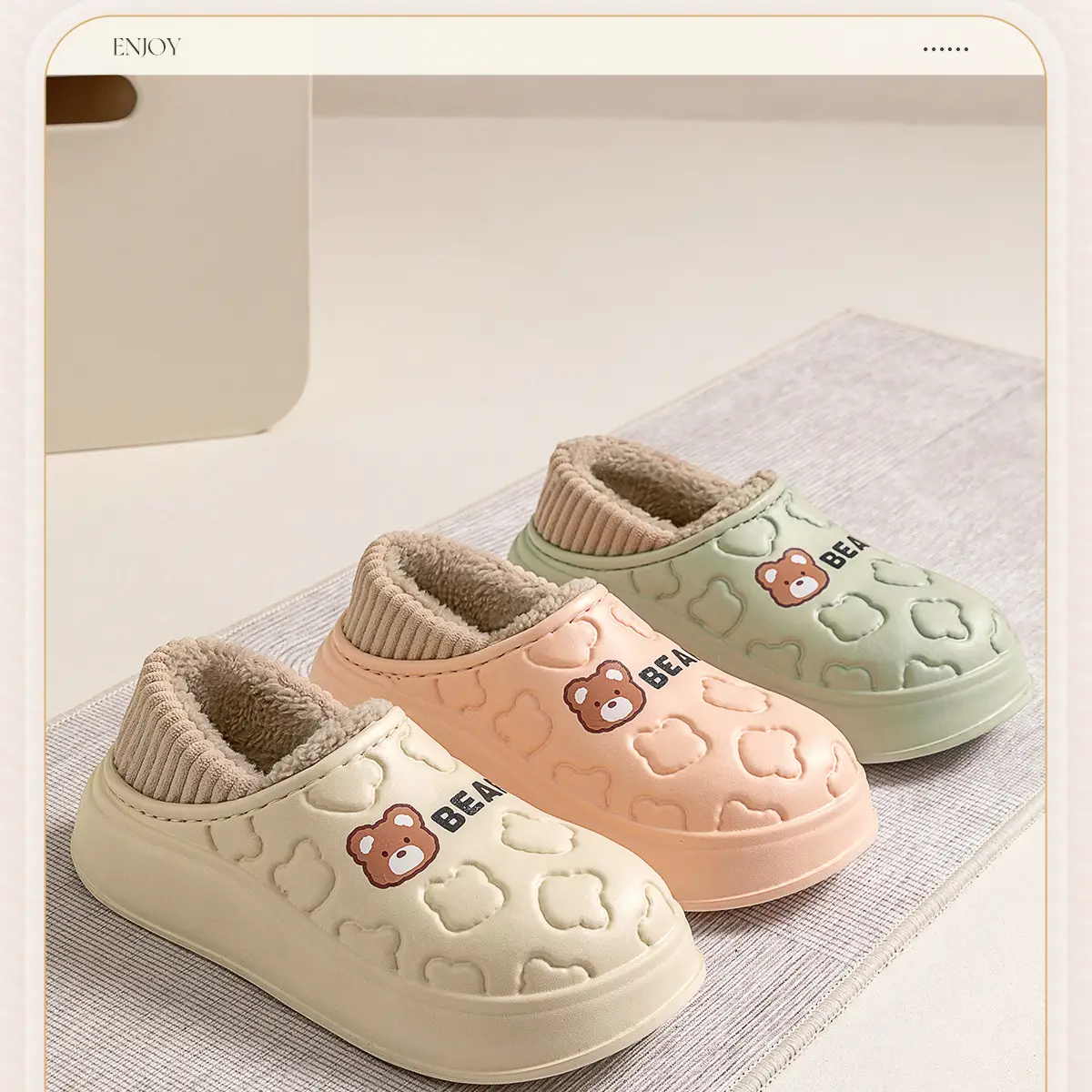 Cute Japanese Waterproof Cotton Slippers Women Winter Indoor Non-Slip Fleece — feature 16