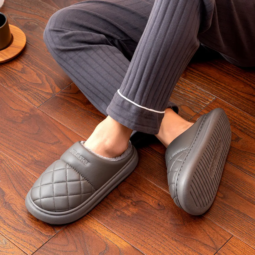 Cotton Slippers Home Men's Autumn and Winter Household Indoor Thick Bottom Slip-proof Warm Letter New Slippers for Men