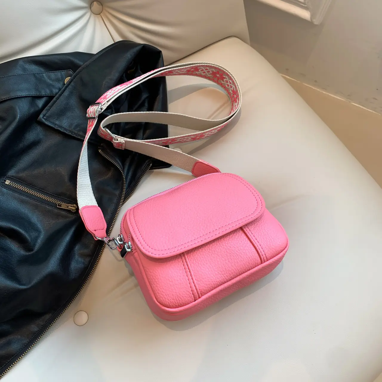 Pink Crossbody Bag for Women with Adjustable Strap - Image 4