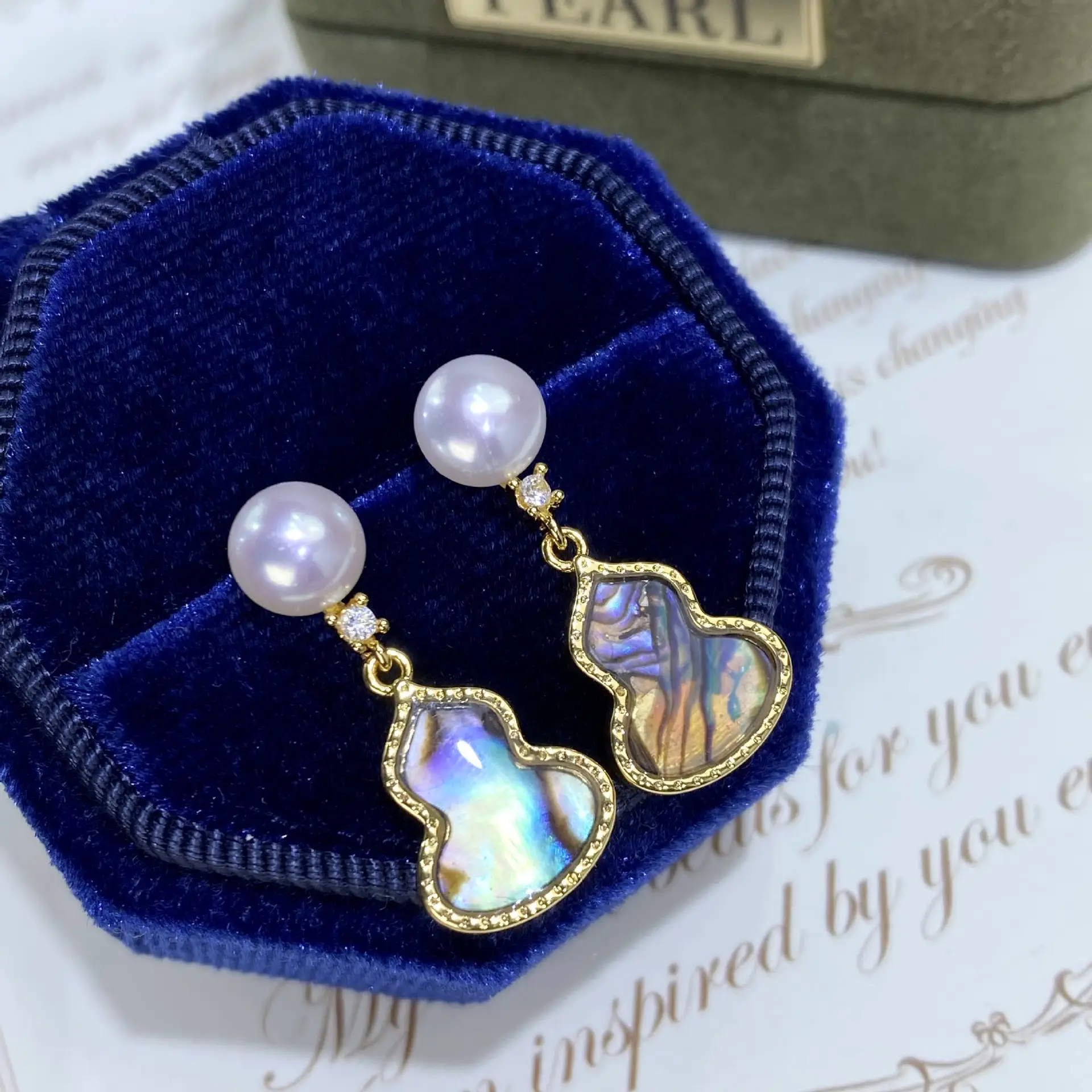 Natural Freshwater Abalone Pearl Earrings Gold Plated - Image 6