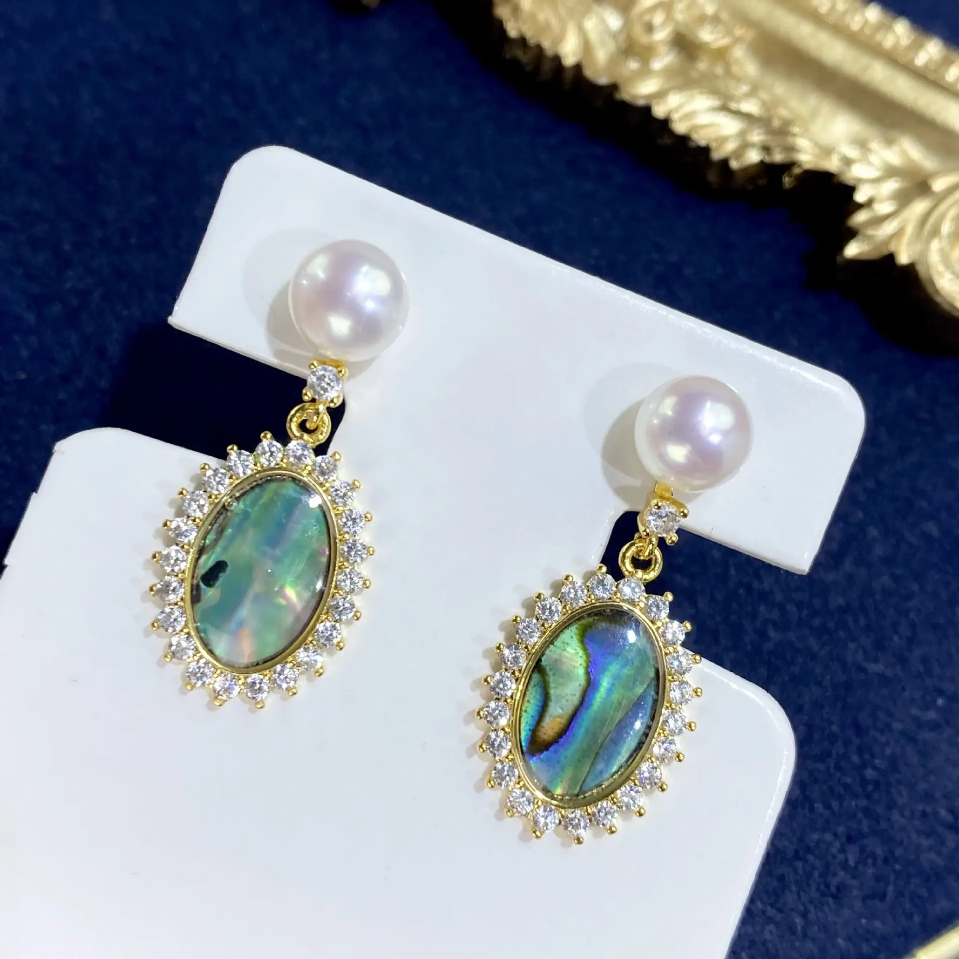 Natural Freshwater Abalone Pearl Earrings Gold Plated - Image 2
