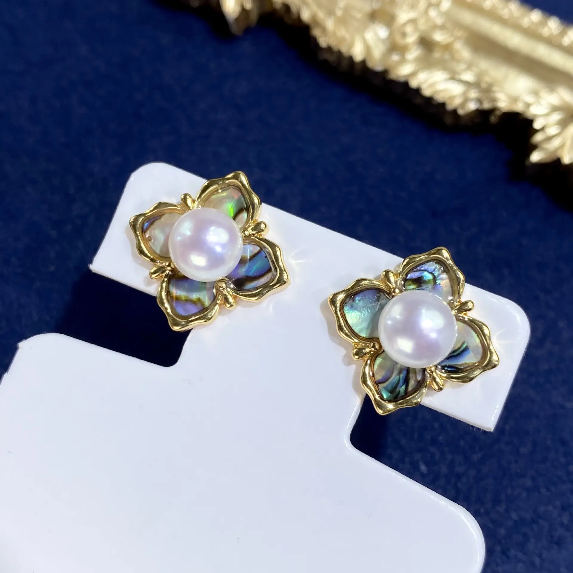 Natural Freshwater Abalone Pearl Earrings Gold Plated - Image 4