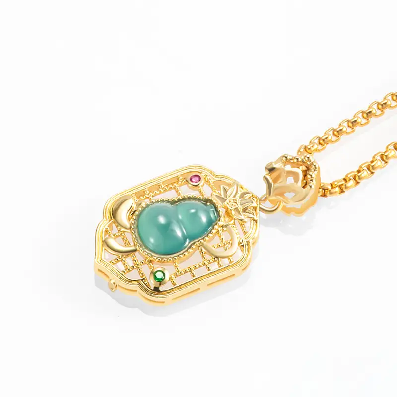 Copper Gold Plated Jade Blue Pendant Necklace for Women - Image 2