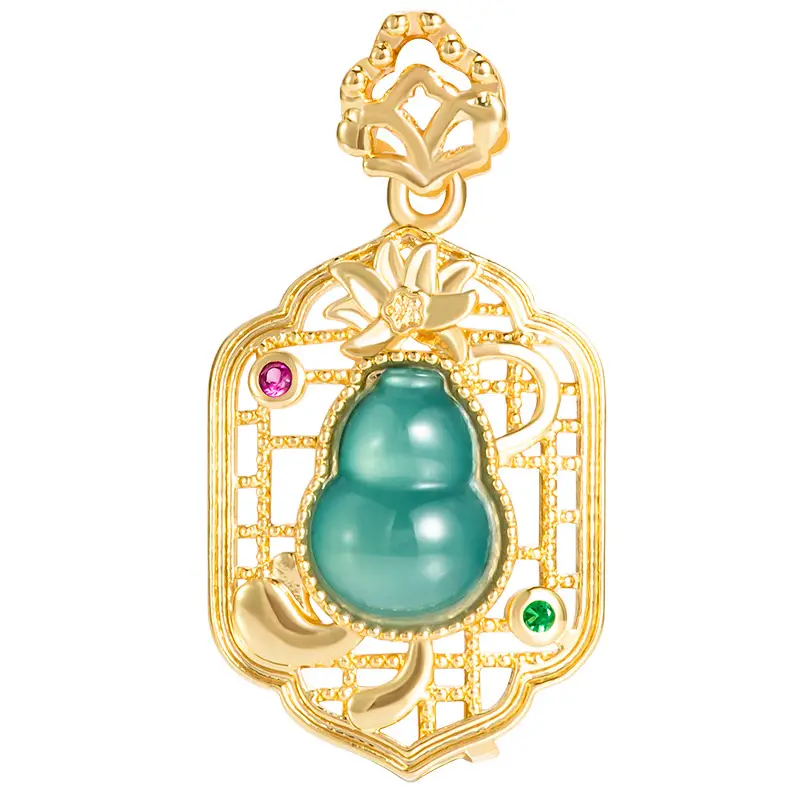 Copper Gold Plated Jade Blue Pendant Necklace for Women - Image 5