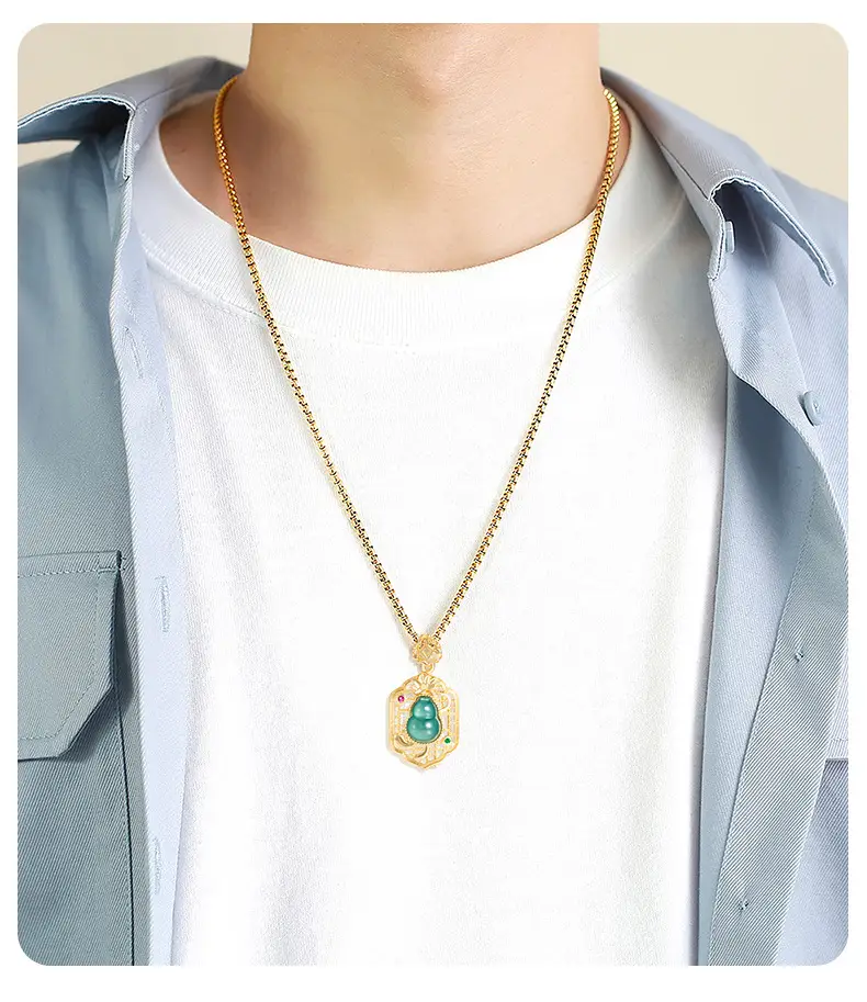 Copper Gold Plated Jade Blue Pendant Necklace for Women — feature 3