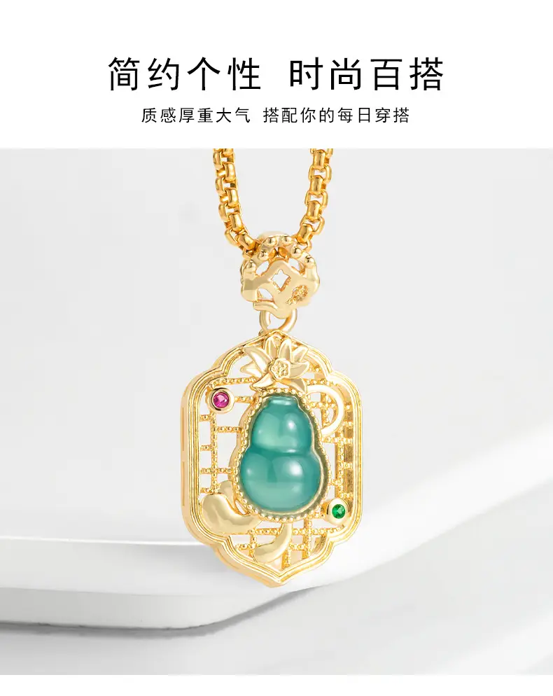 Copper Gold Plated Jade Blue Pendant Necklace for Women — feature 6