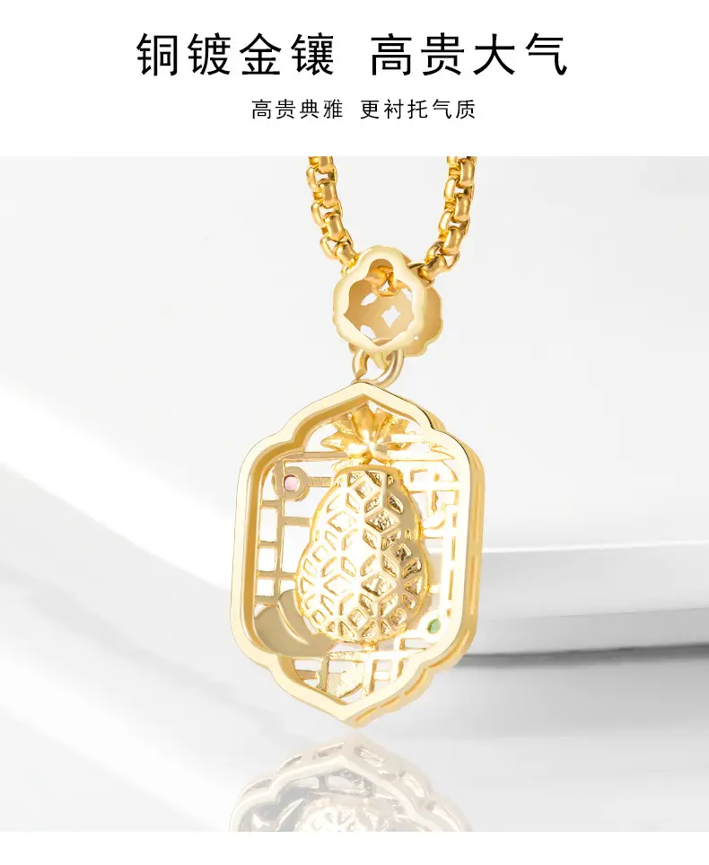 Copper Gold Plated Jade Blue Pendant Necklace for Women — feature 7