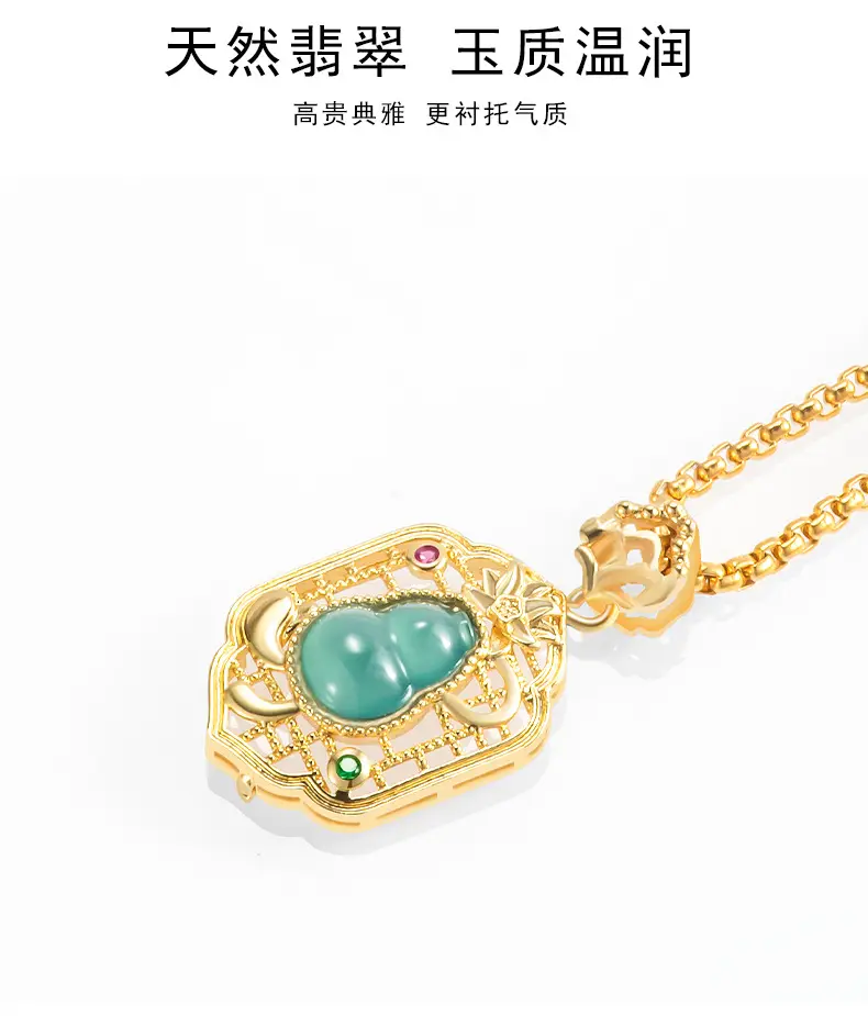 Copper Gold Plated Jade Blue Pendant Necklace for Women — feature 8