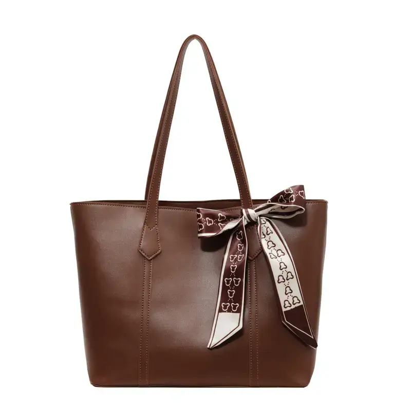 Brown Leather Women's Tote Bag with Bow 2023 - Image 10