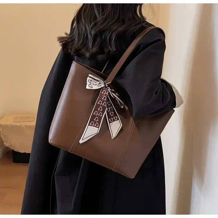 Brown Leather Women's Tote Bag with Bow 2023 — feature 25