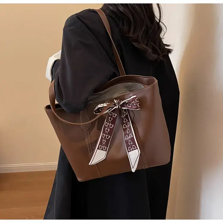 Brown Leather Women's Tote Bag with Bow 2023 — feature 28