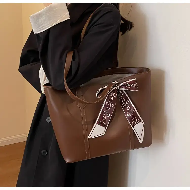 Brown Leather Women's Tote Bag with Bow 2023 — feature 29