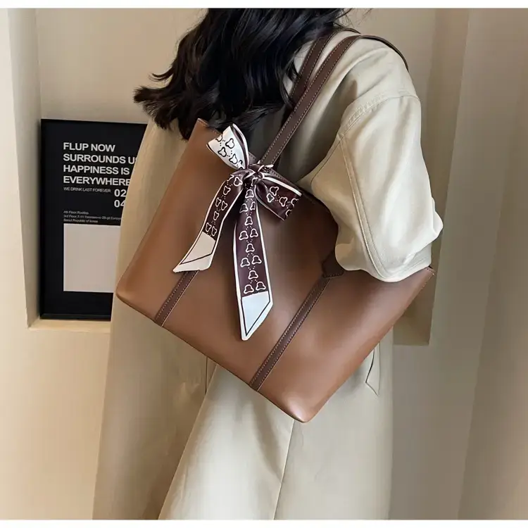 Brown Leather Women's Tote Bag with Bow 2023 — feature 37