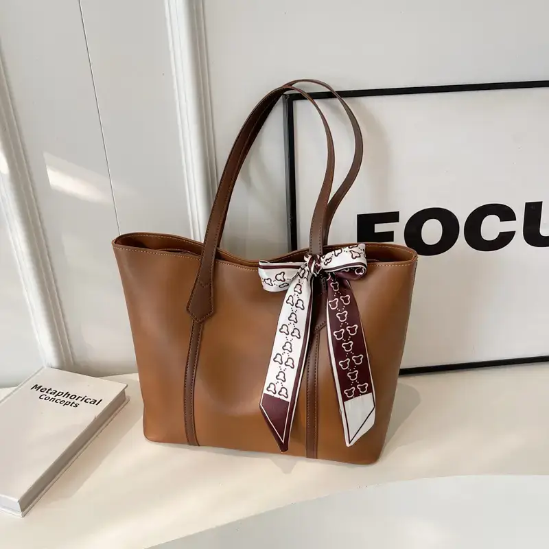 Brown Leather Women's Tote Bag with Bow 2023 - Image 3