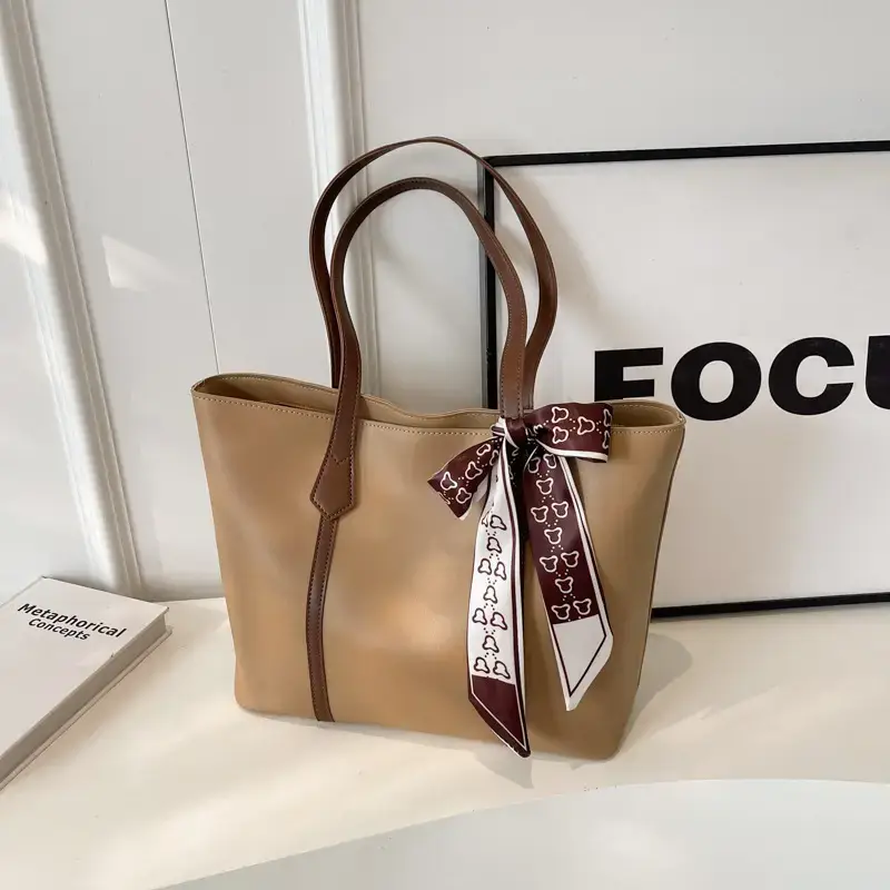 Brown Leather Women's Tote Bag with Bow 2023 - Image 4