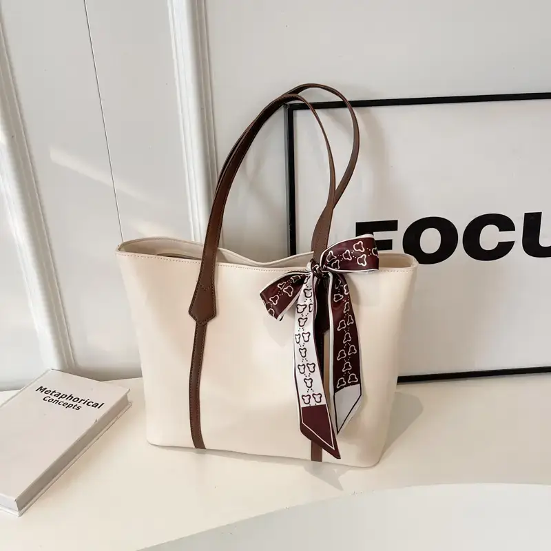 Brown Leather Women's Tote Bag with Bow 2023 - Image 5