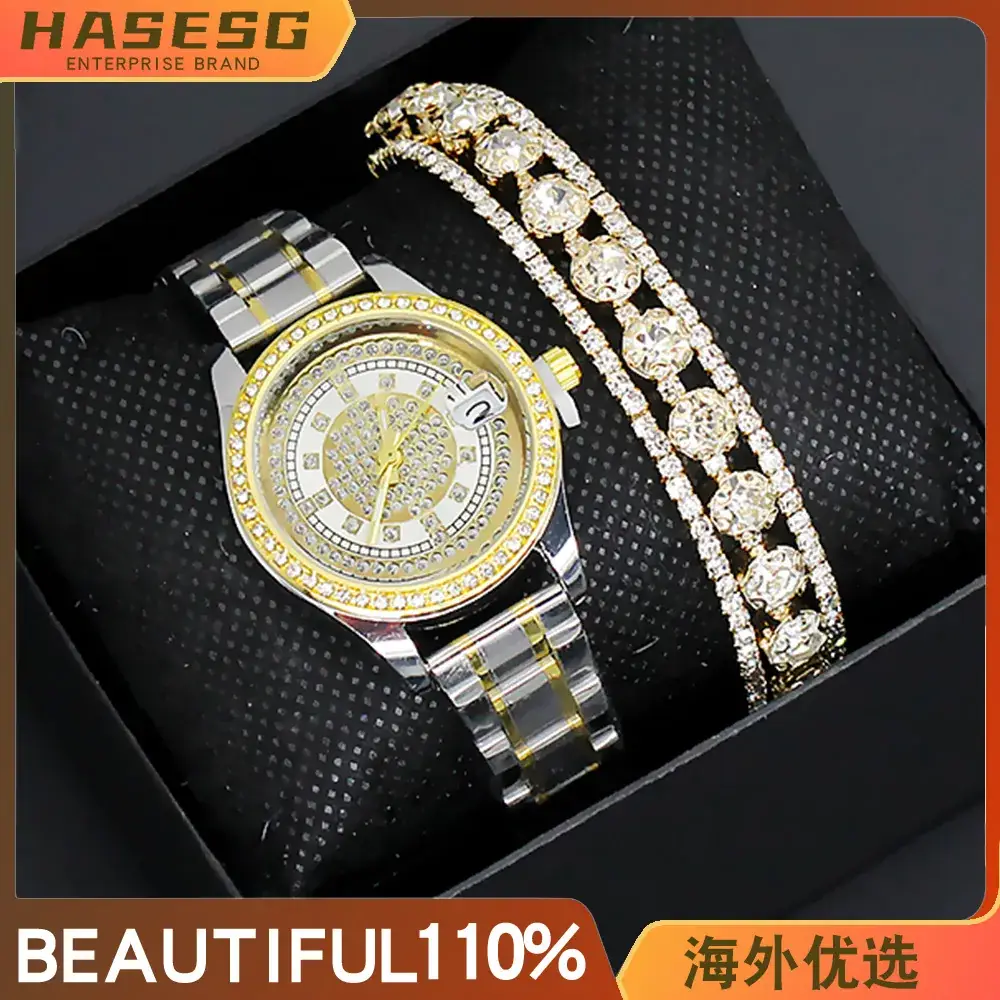 Women's Full Diamond Wristwatch with Gold Dial - Image 5