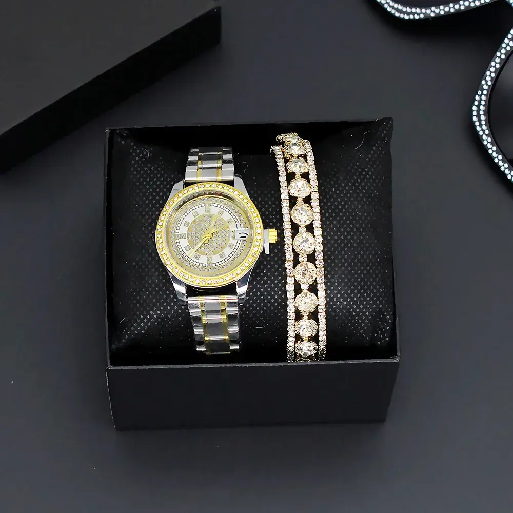 Women's Full Diamond Wristwatch with Gold Dial - Image 6