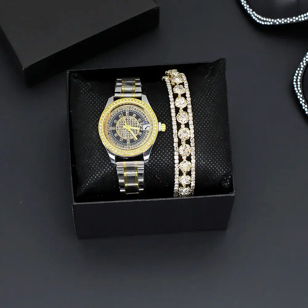 Women's Full Diamond Wristwatch with Gold Dial - Image 7