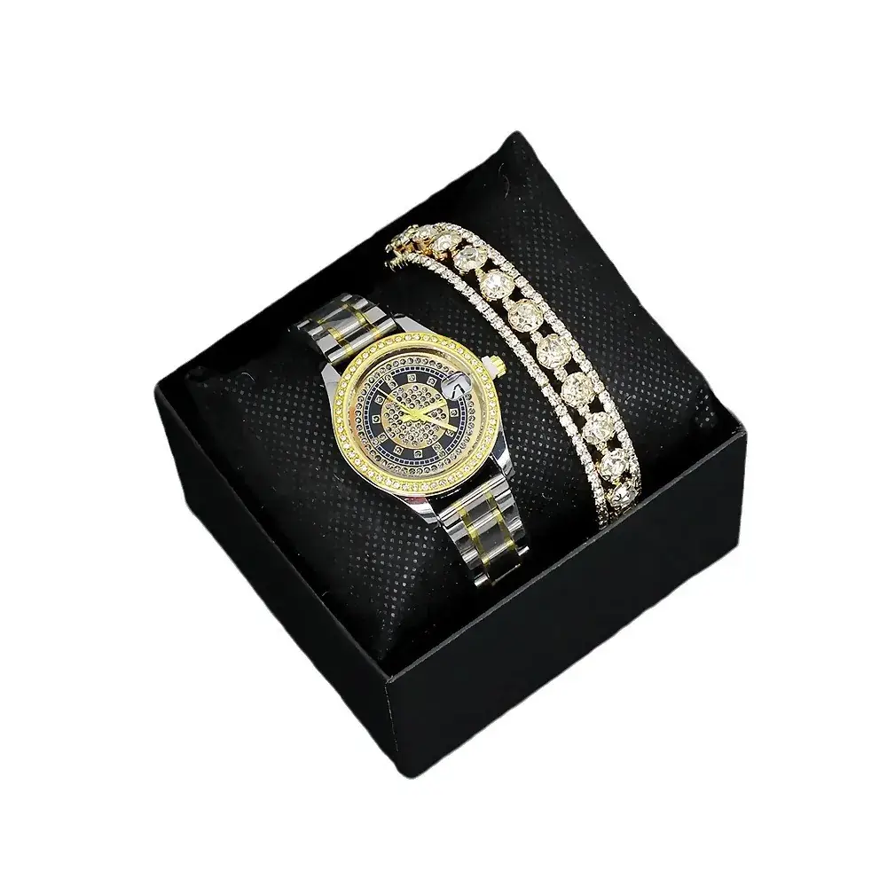 Women's Full Diamond Wristwatch with Gold Dial - Image 8