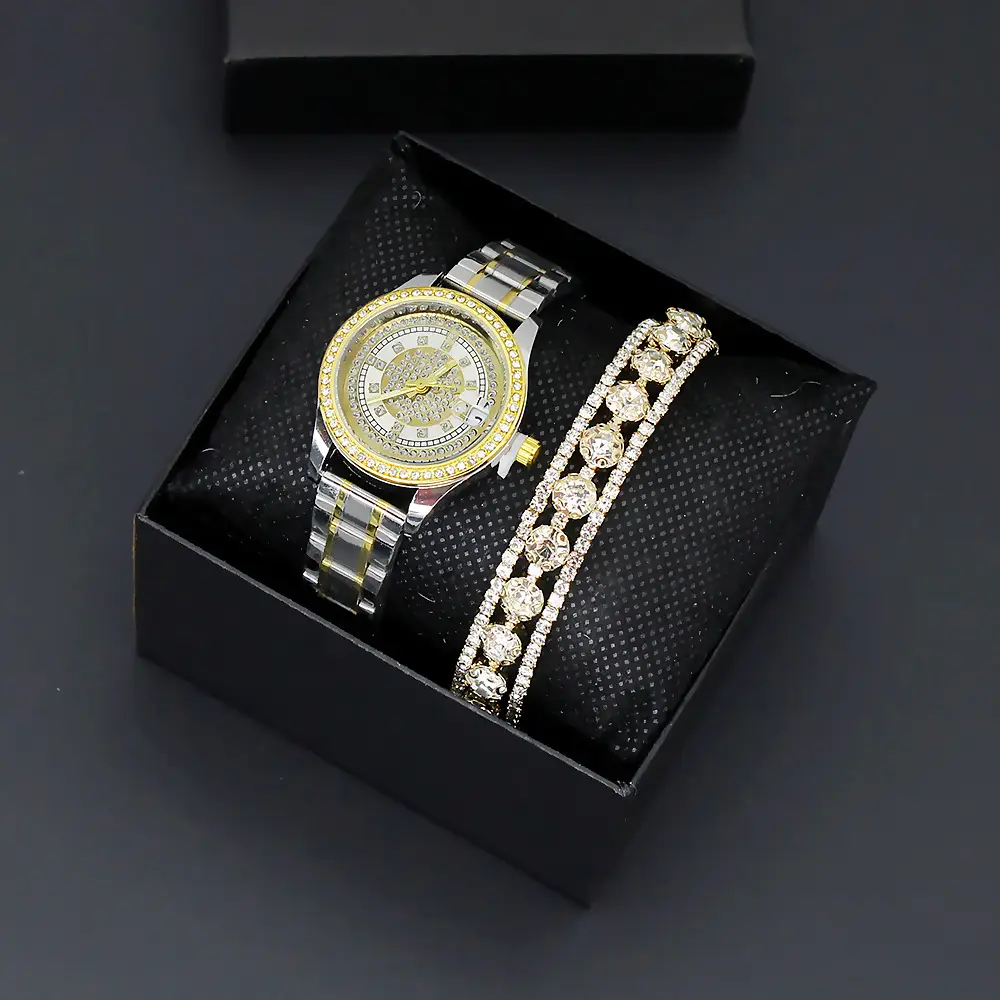 Women's Full Diamond Wristwatch with Gold Dial — feature 2