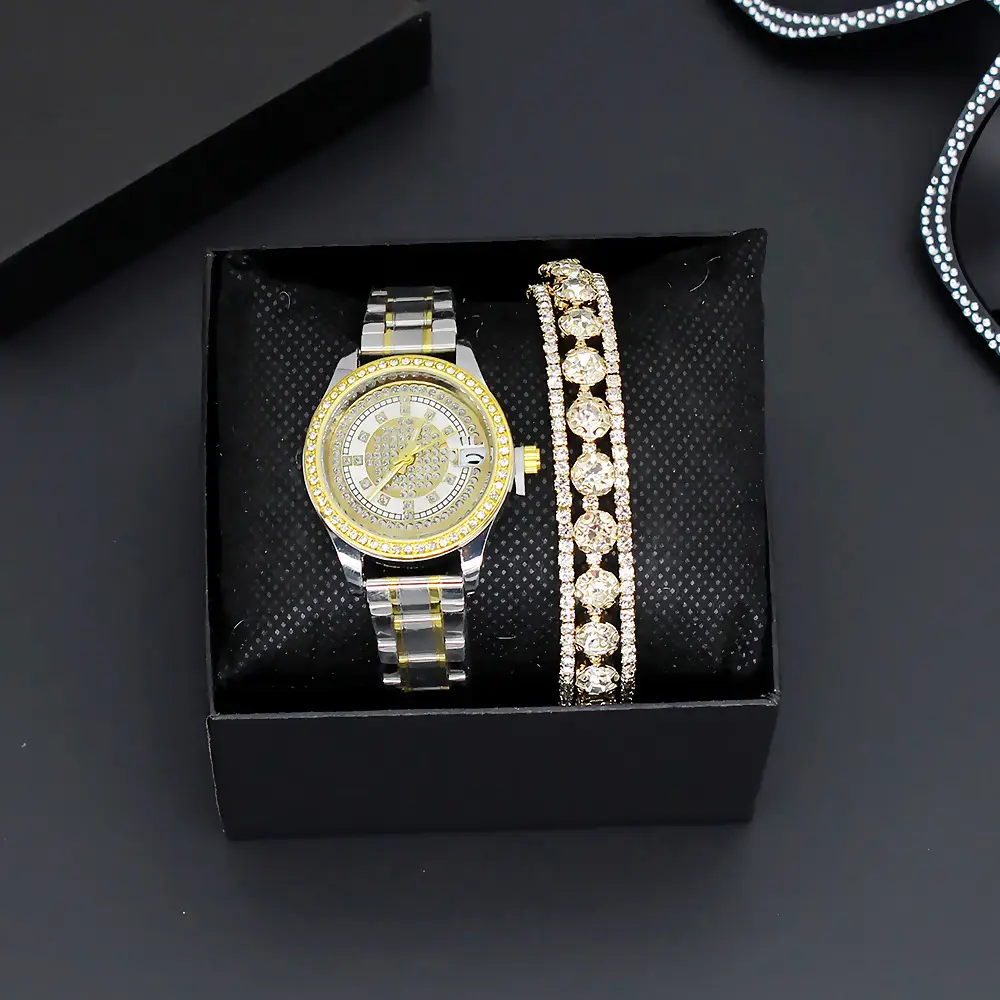 Women's Full Diamond Wristwatch with Gold Dial — feature 3